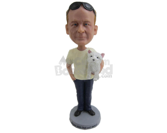 Custom Bobblehead Happy Guy With A Puppy - Leisure & Casual Casual Males Personalized Bobblehead & Cake Topper Custom Bobblehead Happy Guy With A Puppy - Leisure & Casual Casual Males Personalized Bobblehead & Cake Topper
